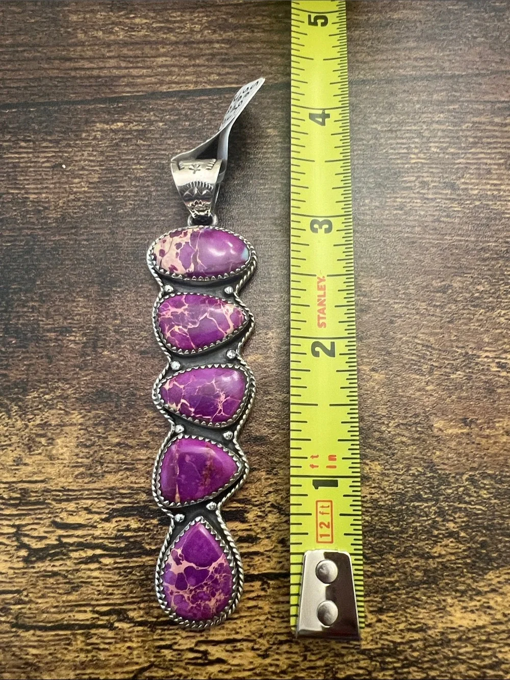 Purple Five-Stone Sea Sediment  Jasper Sterling Silver  Pendant